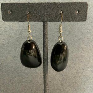 Chunky Dangle Pierced Earrings Black Organic Drop